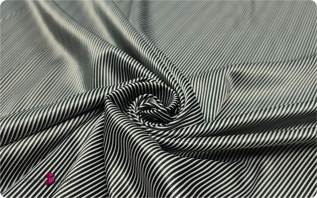 Printed  Silky Satin Stretch - 1mm/2mm Straight (in Length) Lines - Black and White