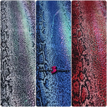 Load image into Gallery viewer, Printed Polyester Spandex Fabric - Wet Looking Python Skin - Iridescent - Medium Weight
