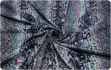 Load image into Gallery viewer, Printed Polyester Spandex Fabric - Wet Looking Python Skin - Iridescent - Medium Weight
