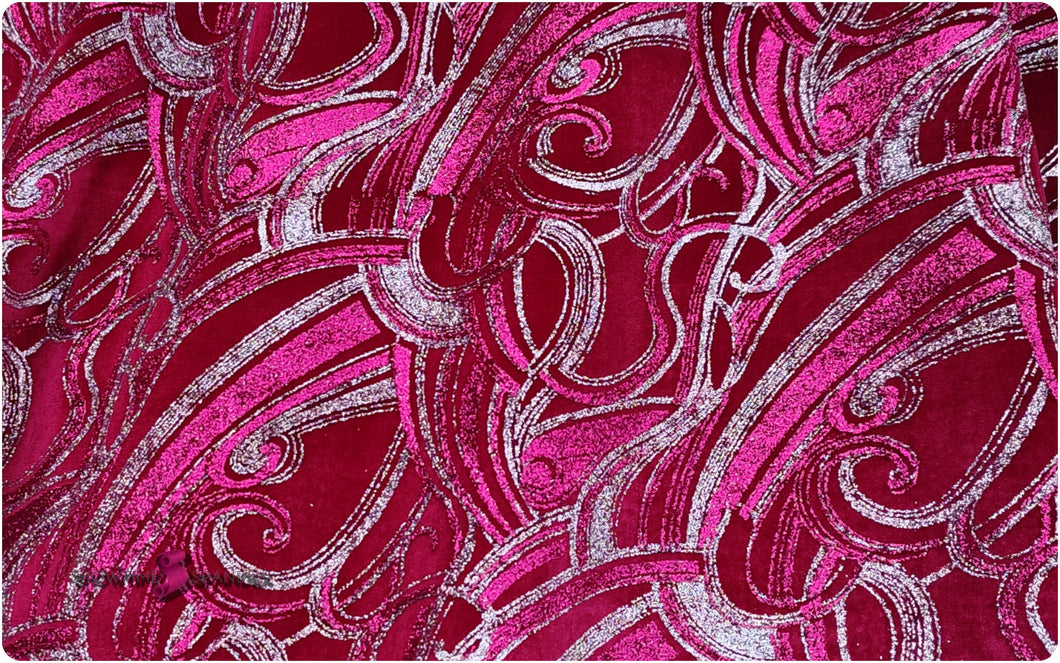 Glitter Printed Velvet Fabric - 4-way Stretch - European Design