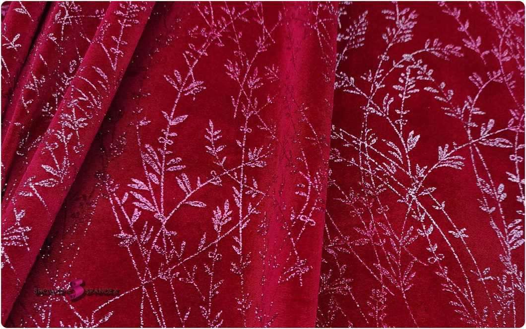 Glitter Printed Velvet Fabric - 4-way Stretch - Pinks